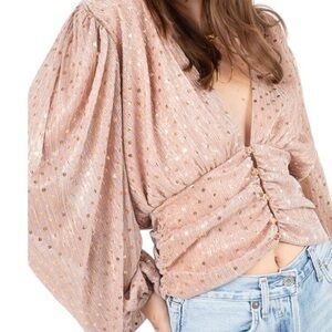 NWT Lovers + Friends La Villette Cropped Blush Pink Top Blouse Small‎
